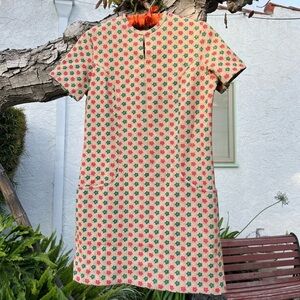 Vtg 60s Geometric Floral Print Mini Dress | Roberta Lee | Pink, Green, & Gold